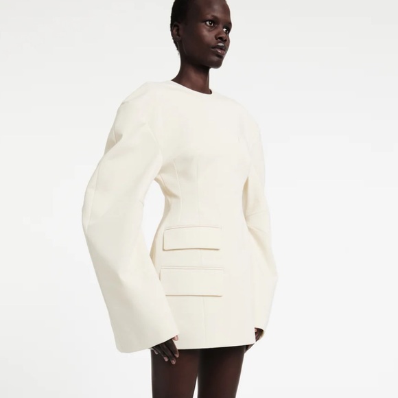 AWAKE ROUNDED SLEEVE TAILORED MINI DRESS ECRU FR 40 - Picture 3 of 4